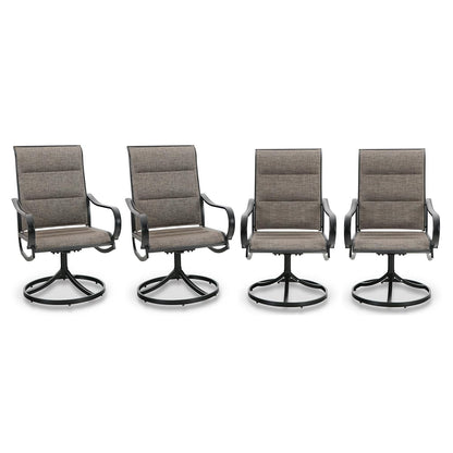 Swivel Patio Dining Chairs Set of 4, Padded Textilene Mesh, Brown | High back ergonomic backrest with padded seat. All-weather black E-coated metal frame for patio, outdoor, deck, lawn, garden