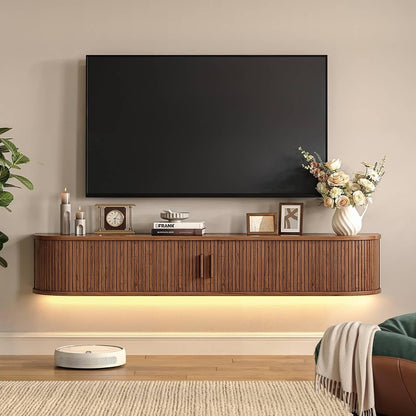 63" Floating TV Stand with Power Outlet for TVs up to 75", Walnut