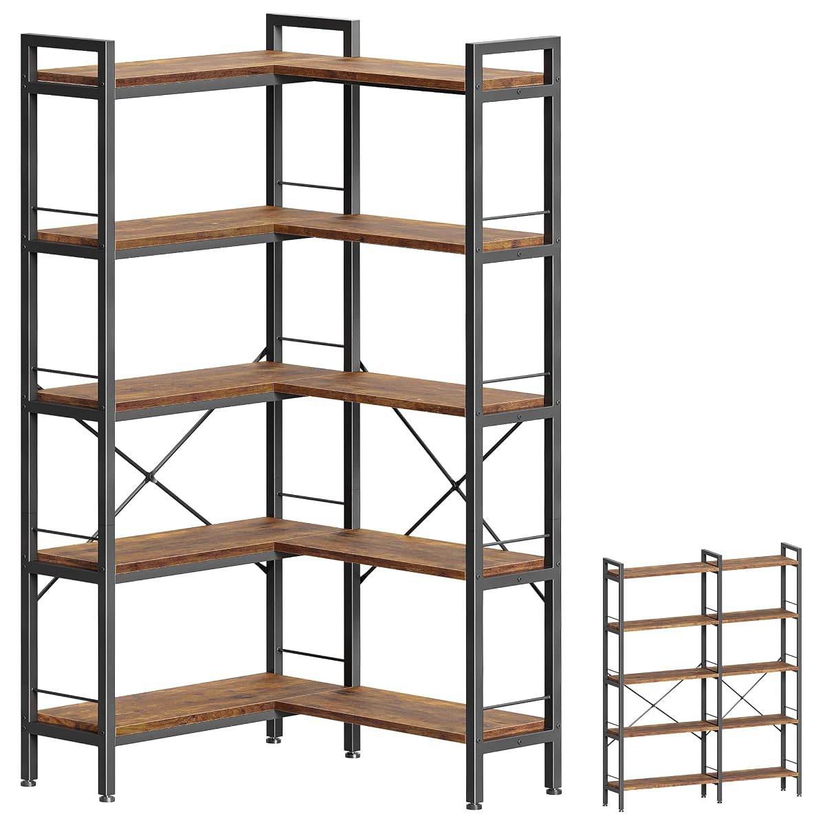 5 Tier Bookshelf, L Shaped Corner Bookshelf with 10 Open Shelves