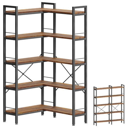 5 Tier Bookshelf, L Shaped Corner Bookshelf with 10 Open Shelves