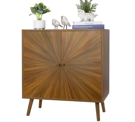 Modern Sideboard Buffet Cabinet with Crafted Door, Mid Century Accent Storage Console Table, Farmhouse Cupboard Wood Bar Cabinet for Living Room Kitchen Office Dining Room Entryway