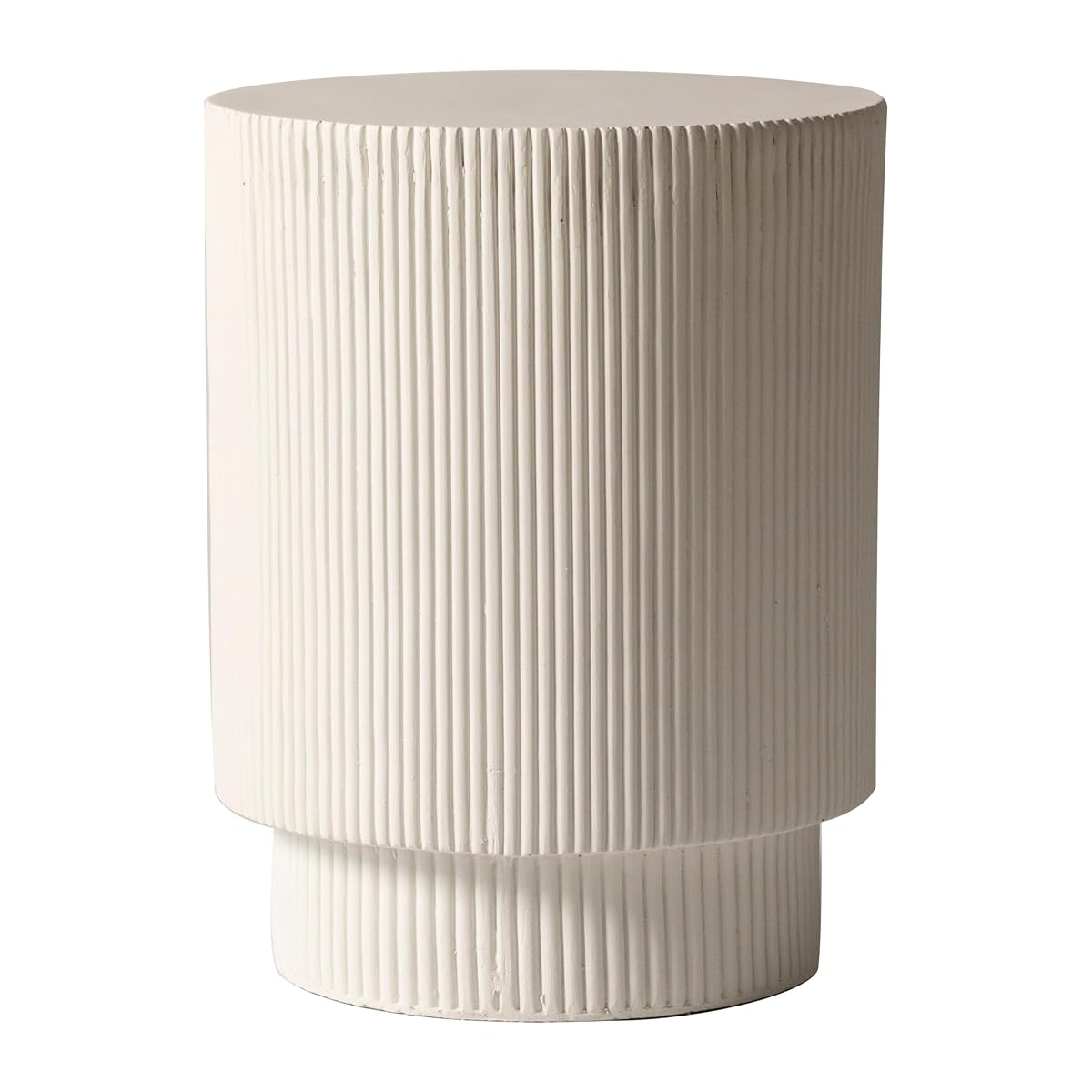 Modern Side Table Round Fiberstone Top Accent End Table for Home, Outdoor Patio, Living Room Sofa, Weather-Resistant, Eden Series in White
