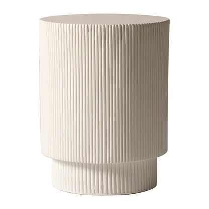Modern Side Table Round Fiberstone Top Accent End Table for Home, Outdoor Patio, Living Room Sofa, Weather-Resistant, Eden Series in White
