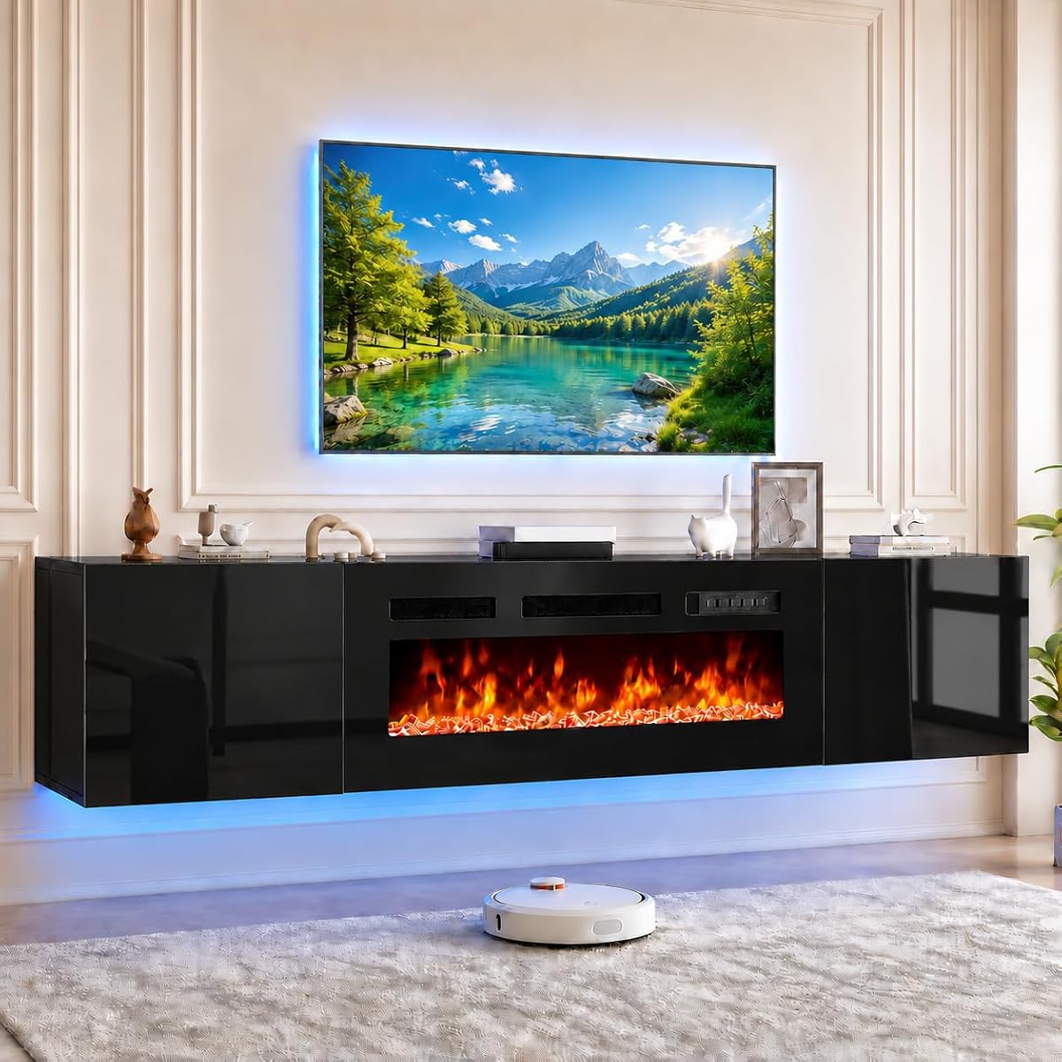 70'' Floating TV Stand with 36" Electric Fireplace