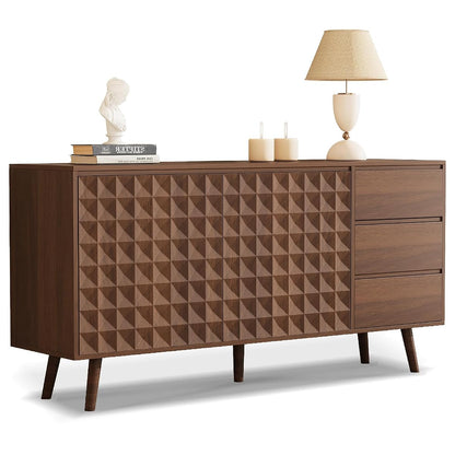 60" Buffet Cabinet with 3 Drawers and 2 Doors, Dark Brown
