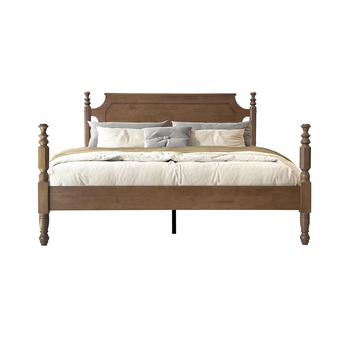 Solid Wood Queen Size Bed Frame with Headboard & Footboard, 12 Strong Slats