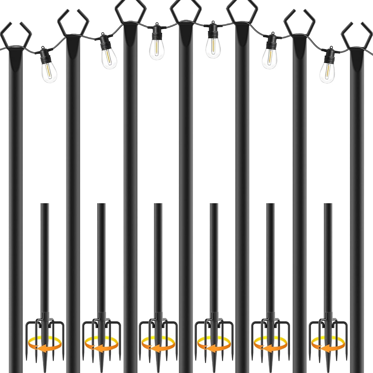 NUERPO 7 Pack String Light Poles,Metal Poles for Hanging Outdoor Light Strings,7 Pack 10 FT Light Poles Stand for Outside Garden,Patio,Wedding,Backyard,Deck,Party