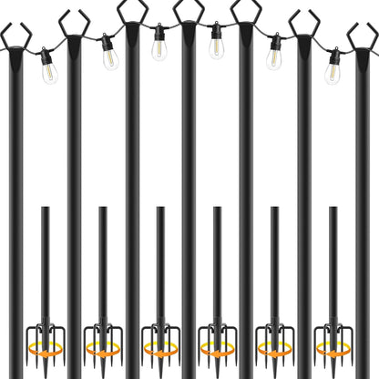 NUERPO 7 Pack String Light Poles,Metal Poles for Hanging Outdoor Light Strings,7 Pack 10 FT Light Poles Stand for Outside Garden,Patio,Wedding,Backyard,Deck,Party