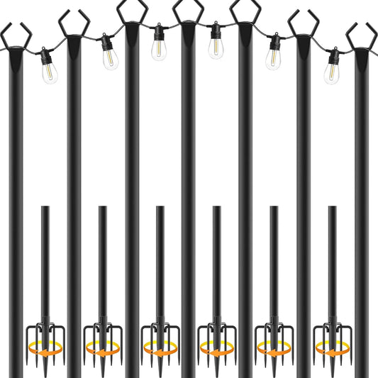 NUERPO 7 Pack String Light Poles,Metal Poles for Hanging Outdoor Light Strings,7 Pack 10 FT Light Poles Stand for Outside Garden,Patio,Wedding,Backyard,Deck,Party