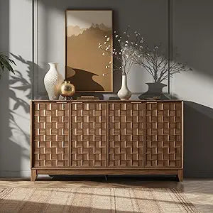 Fluted Sideboard Cabinet with Storage, Solid Wood Buffet for Dining Room, view 2