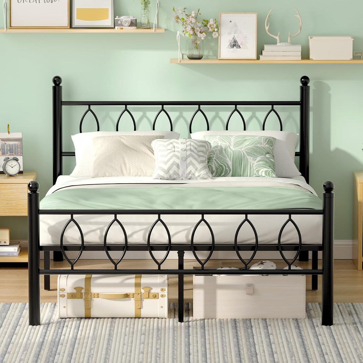 Full Size Bed Frame with Headboard, 14 Inch Classic Metal Platform Bed Frame