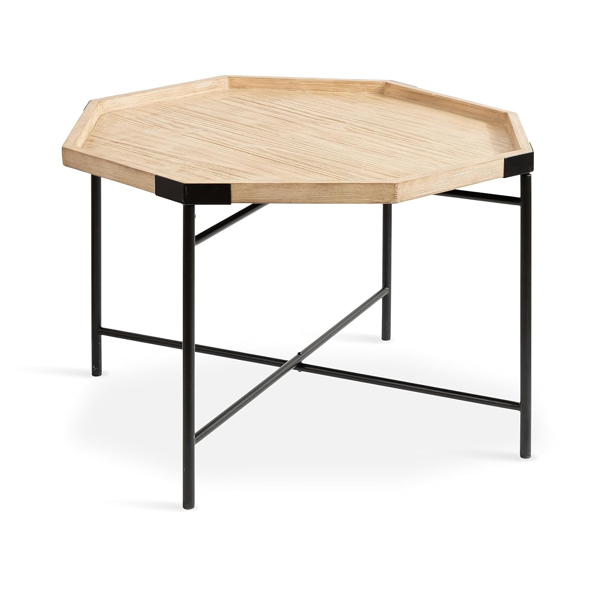 Occonor Two-Tone Octagon Coffee Table; 28 x 26 x 18; Natural Brown and Black; Transitional Mixed Materials Living Room Table with Resilient Wood Construction