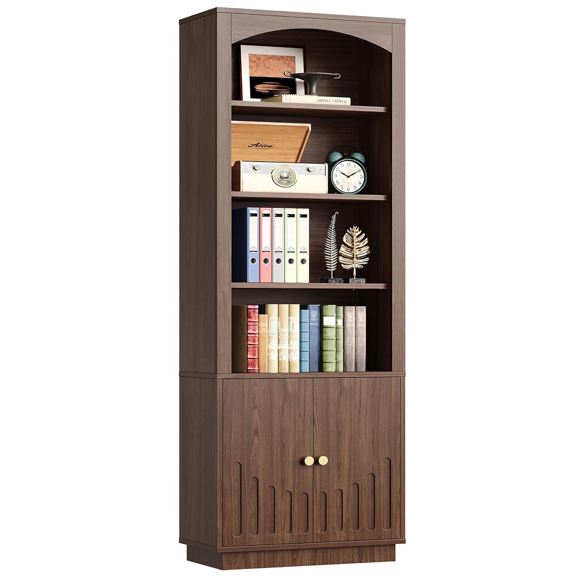 Book Shelf and Bookcases with Doors & Cabinet, Walnut Brown