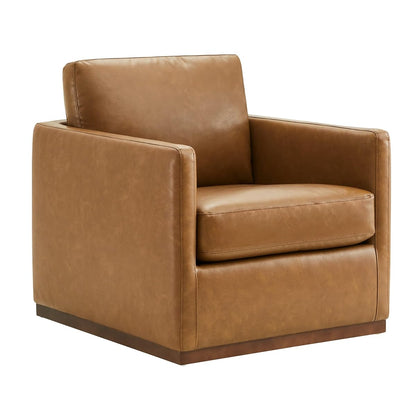 CHITA Faux Leather Swivel Accent Chair, Wood Frame, Fully Assembled, White | Leather Arm Chair with 360° Swivel Solid Wood Base, Mid Century Modern Living Room Chair, 33"Dx30"Wx33"H, 300 Lb Capacity