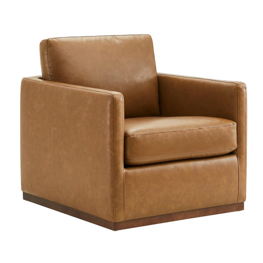 CHITA Faux Leather Swivel Accent Chair, Wood Frame, Fully Assembled, White | Leather Arm Chair with 360° Swivel Solid Wood Base, Mid Century Modern Living Room Chair, 33"Dx30"Wx33"H, 300 Lb Capacity