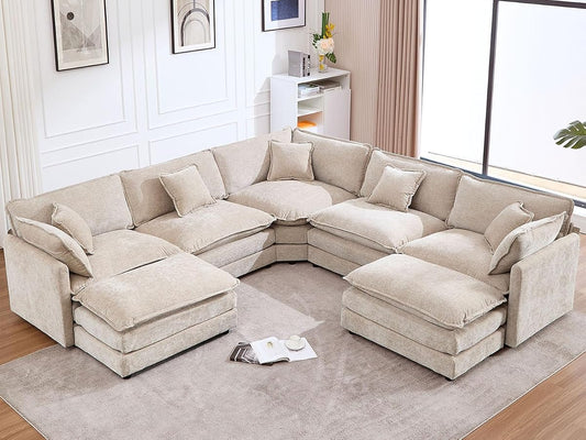 Cloud Couch Oversized Modular Sectional Sofa for Living Room, Modern Chenille 7 Seater Corner Sofa with Deep Seat, Large U-Shaped Couch Set for Spacious Space Apartment, Camel