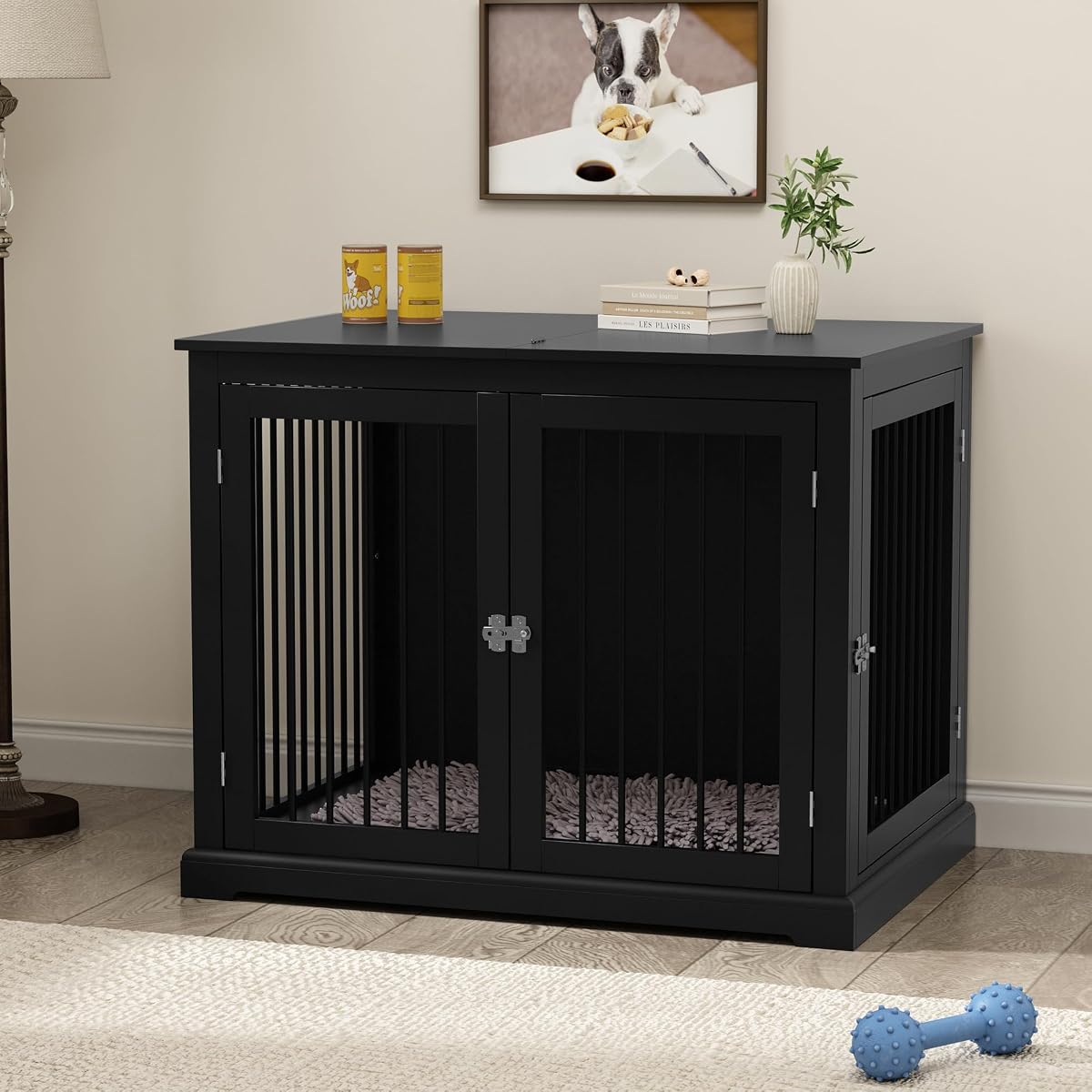 Dog Crate Furniture, Wooden Dog Kennel with Cushion, Dog Crate End Table Large