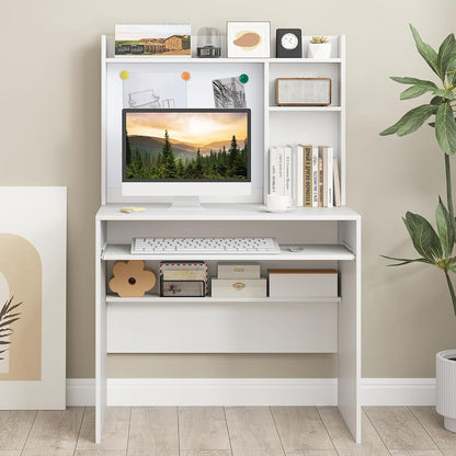 Computer Desk with Hutch, Space Saving Laptop Desk with Magnetic Whiteboard