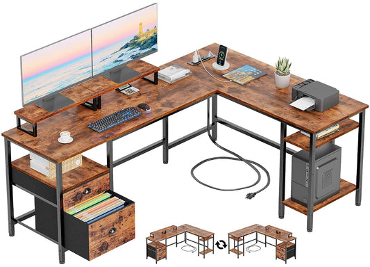66” L Shaped Desk with Power Outlet