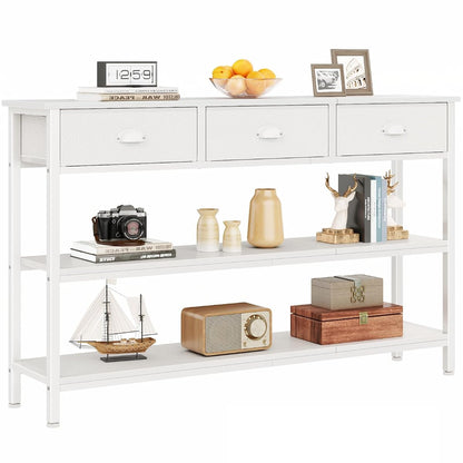 White Long 47" Console Sofa Table with 3 Drawers, Entryway Table with 3-Tier Storage Shelves, Display Shelf for Entry Way, Hallway, Couch, Living Room, Kitchen, Foyer