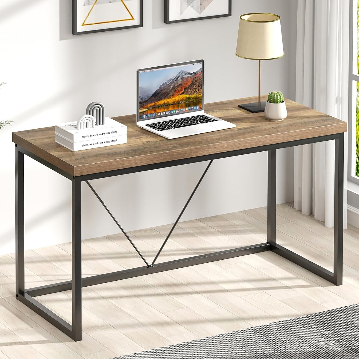 Modern Home Office Desk, Rustic Wood and Metal Computer Desks