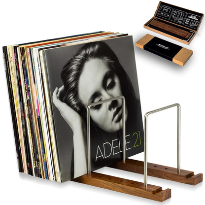Vinyl Record Storage Holder, 75 LPs, Solid Walnut & Steel
