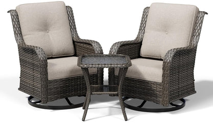 3 Piece Wicker Patio Furniture Set, Outdoor Swivel Rocker Patio Chairs with High Back, Deep Seating, Wide Armrest, Thickened Cushions, Outdoor Furniture for Deck, Porch Use