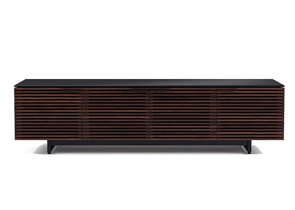 Corridor 8173-79.25'' TV Stand for TVs up to 85" with Soundbar Shelf, Adjustable Shelves, Cable Management, Ventilation, Tempered Glass Top, Chocolate Stained Walnut