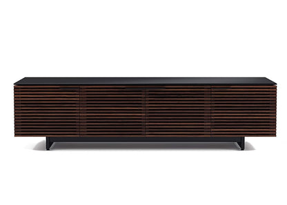Corridor 8173-79.25'' TV Stand for TVs up to 85" with Soundbar Shelf, Adjustable Shelves, Cable Management, Ventilation, Tempered Glass Top, Chocolate Stained Walnut