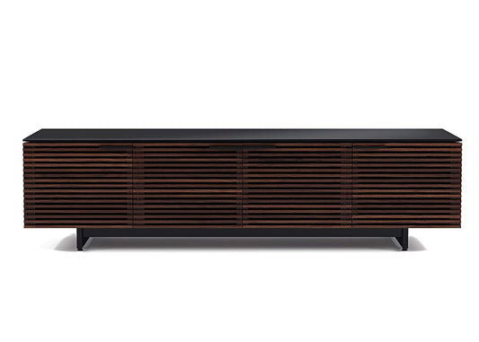 Corridor 8173-79.25'' TV Stand for TVs up to 85" with Soundbar Shelf, Adjustable Shelves, Cable Management, Ventilation, Tempered Glass Top, Chocolate Stained Walnut