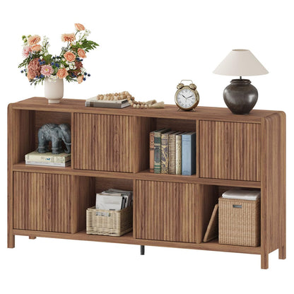 8 Cube Bookcase with 4 Doors, Wood Bookshelf with Storage Cabinet
