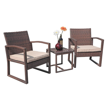 3 Pieces Outdoor Patio Furniture Set, Outdoor Wicker Conversation Set, Patio Rattan Chair Set, Modern Bistro Set with Coffee Table, Garden Balcony Backyard Poolside (Brown)