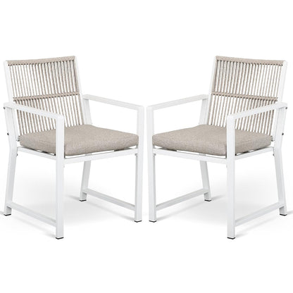 Outdoor Patio Dining Chair, All-Weather Woven Rope Outdoor Chairs Set of 2, Sturdy Steel Frame, 400 lbs, Ergonomic Backrest, Removable Breathable Cushion, for Patio & Garden, White