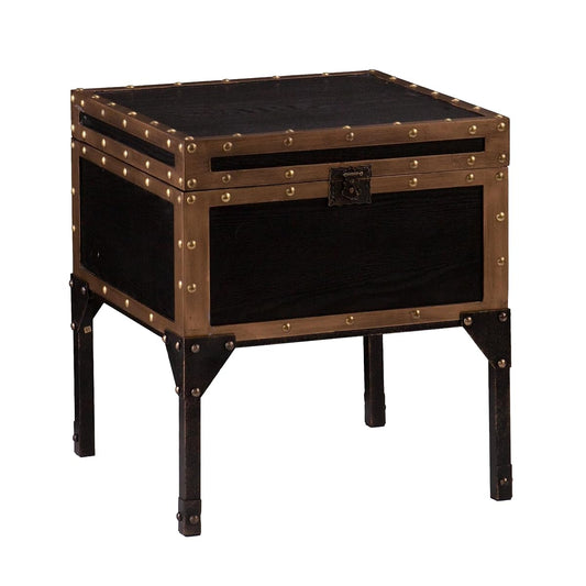 Drifton Travel Trunk End Table - Transitional Design, Black Metal and Wood - Ideal for Living Room, Bedroom (CK3182)