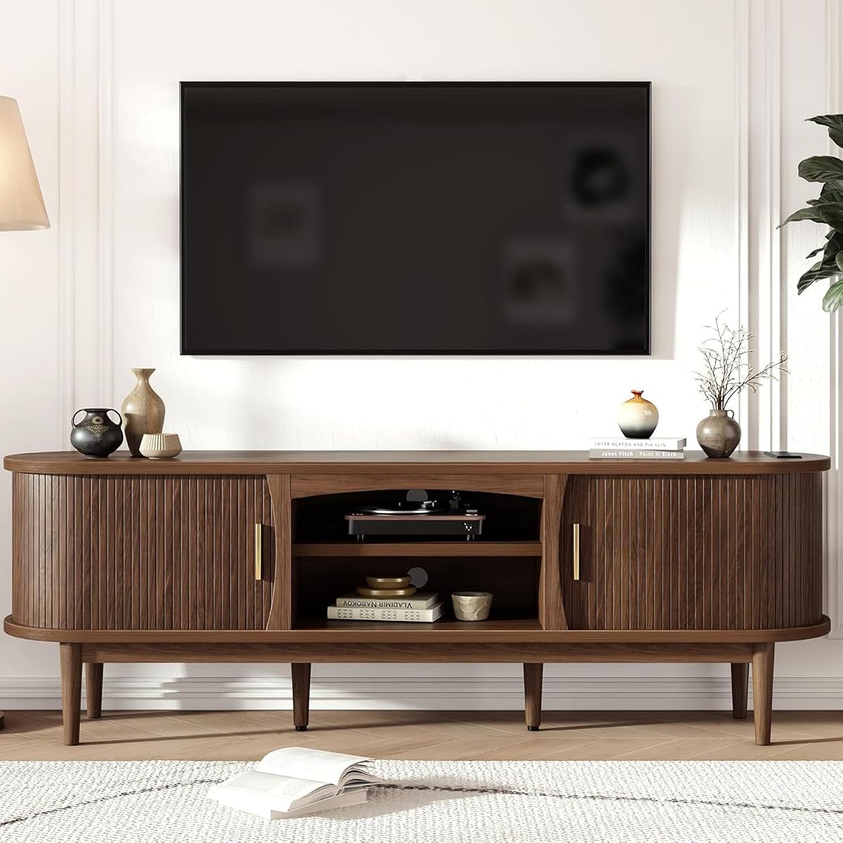 Mid Century TV Stand for TVs up to 65 Inches, Entertainment Center with Storage