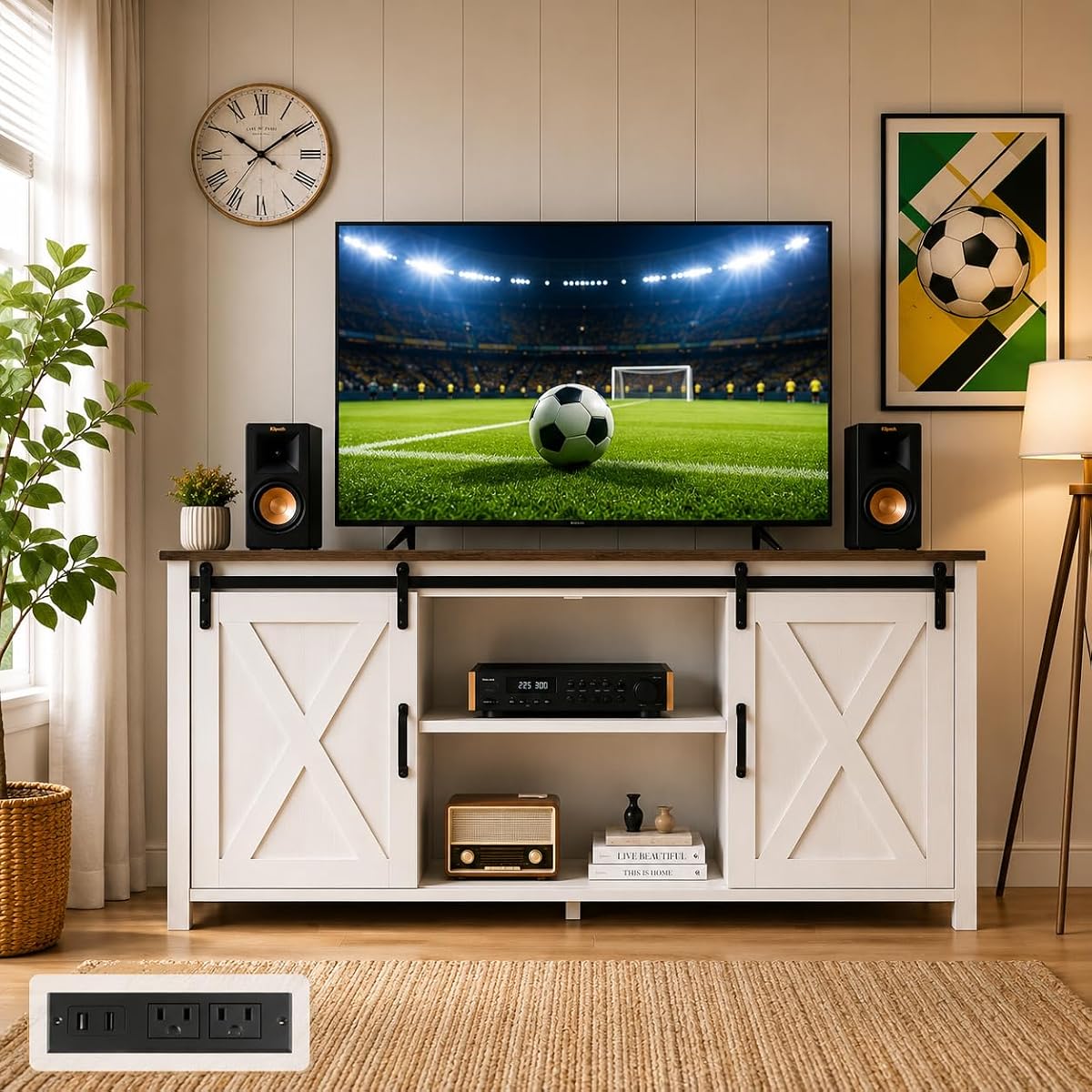 Farmhouse TV Stand, 57 Inch, White