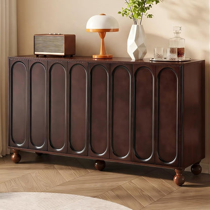 60" Wood-Grain Sideboard Buffet Cabinet with Storage,3D Arched,Walnut