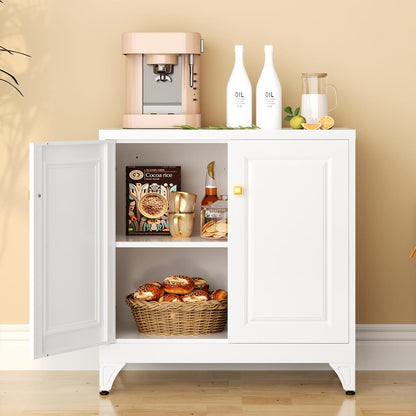 Sideboard Buffet Cabinet, 33" H Sideboard Buffet Storage Cabinet with Doors and Shelves, Coffee Bar, Metal Side Board Cabinets for Living Room, Assembly Required, White