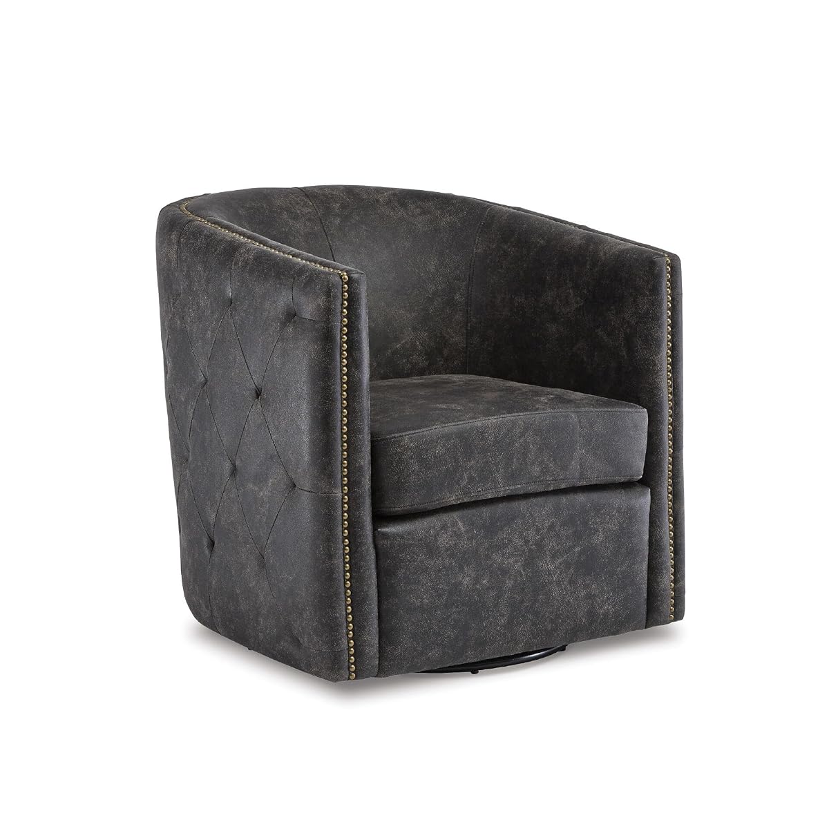 Signature Design by Ashley Brentlow Tufted Barrel Accent Swivel Chair, Distressed Black