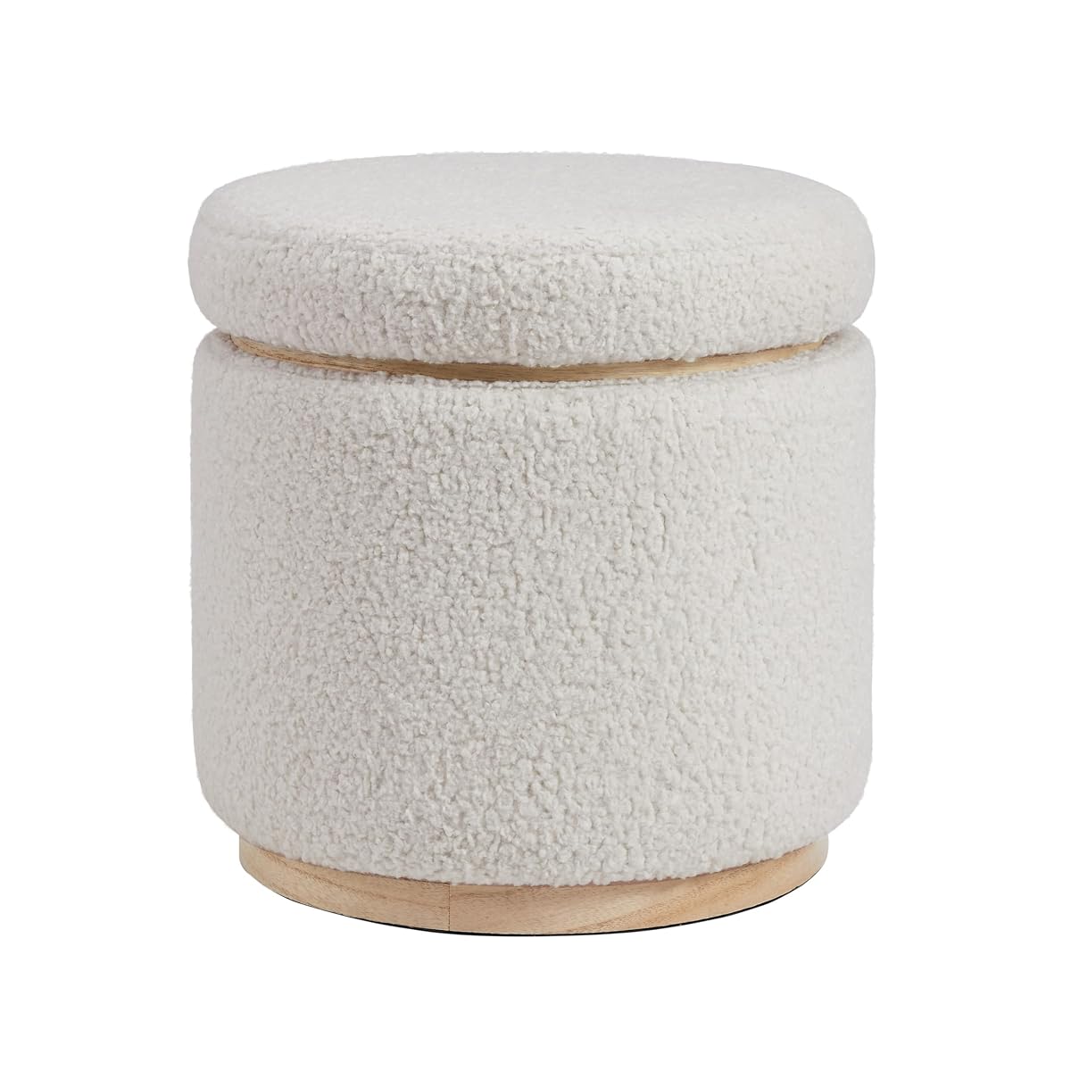 Home Décor Cream Sherpa Round Storage Wooden Base by Lexington Ottoman (AMZN2305)