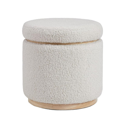Home Décor Cream Sherpa Round Storage Wooden Base by Lexington Ottoman (AMZN2305)