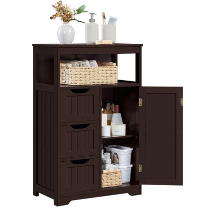 Yaheetech Wood Bathroom Floor Cabinet with 3 Drawers &1 Cupboard, Free Standing Storage Organizer Hallway Entryway Cabinet for Living Room Kitchen, Espresso