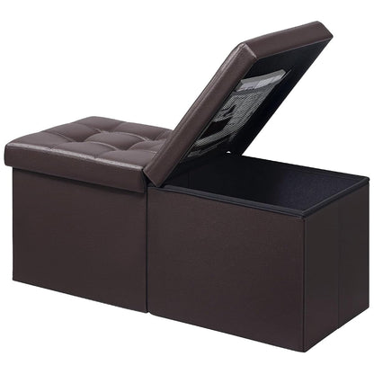 Footrest Ottoman Bench with Storage,34Inch Brown Leather Footstool, Coffee Table, Padded Seat, Storage Chest,Blanket Store with Flipping Lid for Livingroom and Bedroom
