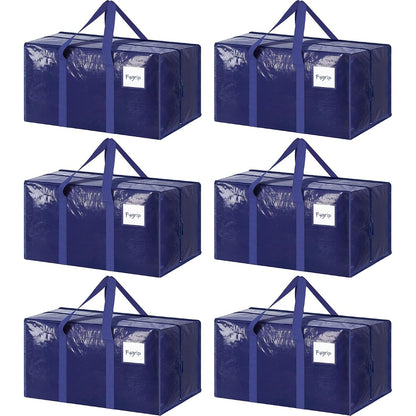 6 Pack Extra Heavy Duty Large Moving Bags with Strong Zipper, Dark Blue