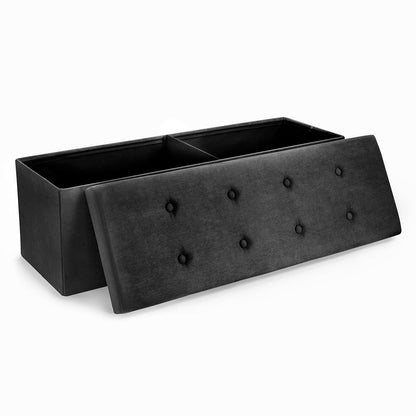 Storage Ottoman Bench – for Living Room, Hallway, End of Bed, Bedroom Bench 43 in Large Folding Chest Seat Trunk w/Cover – Blankets, Coffee Table, Foot Rest– Tufted Velvet Linen Fabric (Black)