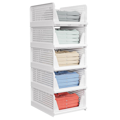 5 Pack Stackable Closet Storage Basket - Stackable Storage Bins