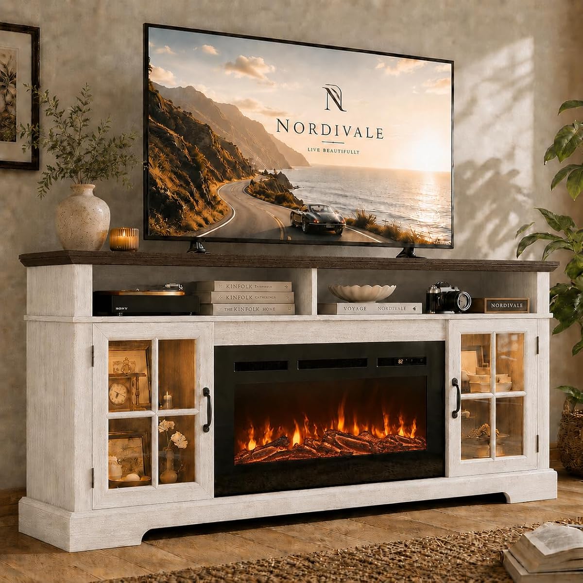 70" Fireplace TV Stand, Modern Entertainment Center for TVs Up to 80”