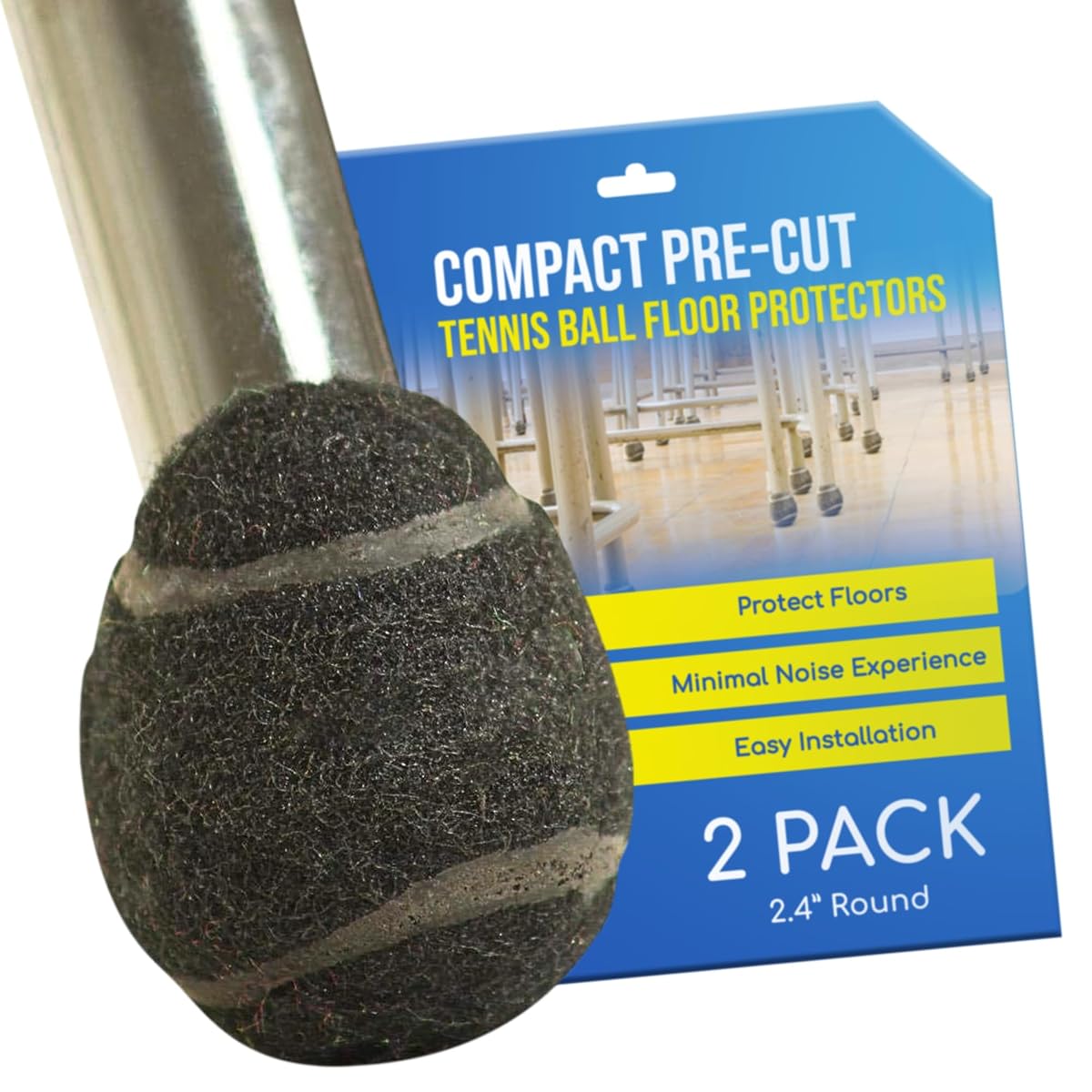 Smaller PreCut Walker Tennis Ball Glides Heavy Duty Long Lasting Furniture Leg Floor Protection Walker Accessories for Hard Floor Surfaces 2.4 Inch (Black) -One Pair