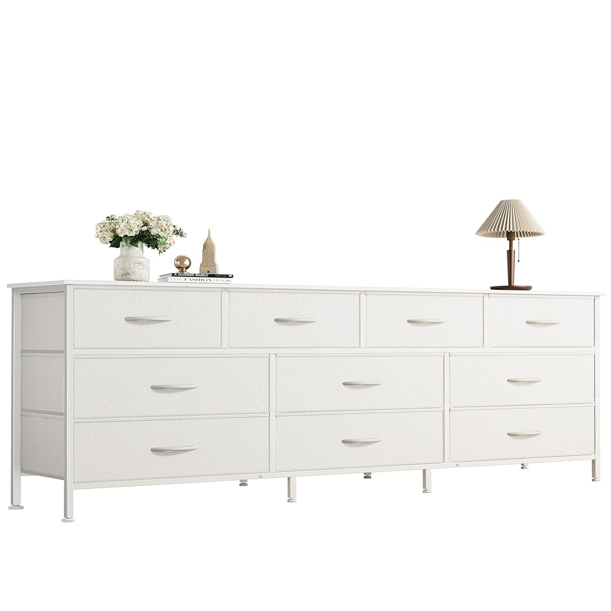 63 Inch Dresser for Bedroom, Long Dresser with 10 Fabric Drawers