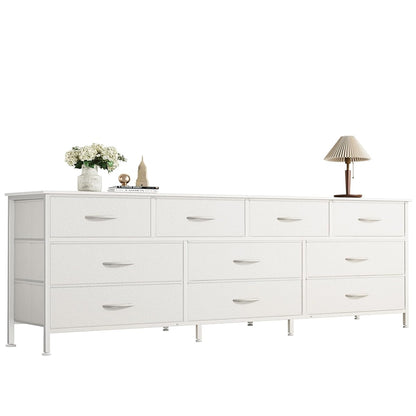63 Inch Dresser for Bedroom, Long Dresser with 10 Fabric Drawers